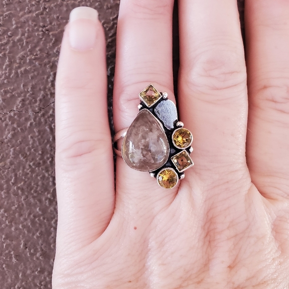 New Golden Rutilated Quartz and Citrine 925 Silver Ring. - Picture 9 of 12